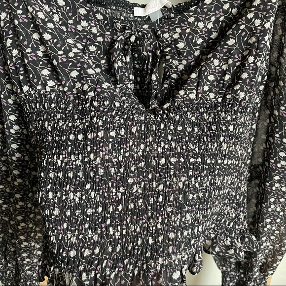 NWT Blush BJ Floral Smocked Boho Flowy Sleeve Crop Top Blouse - Picture 2 of 9